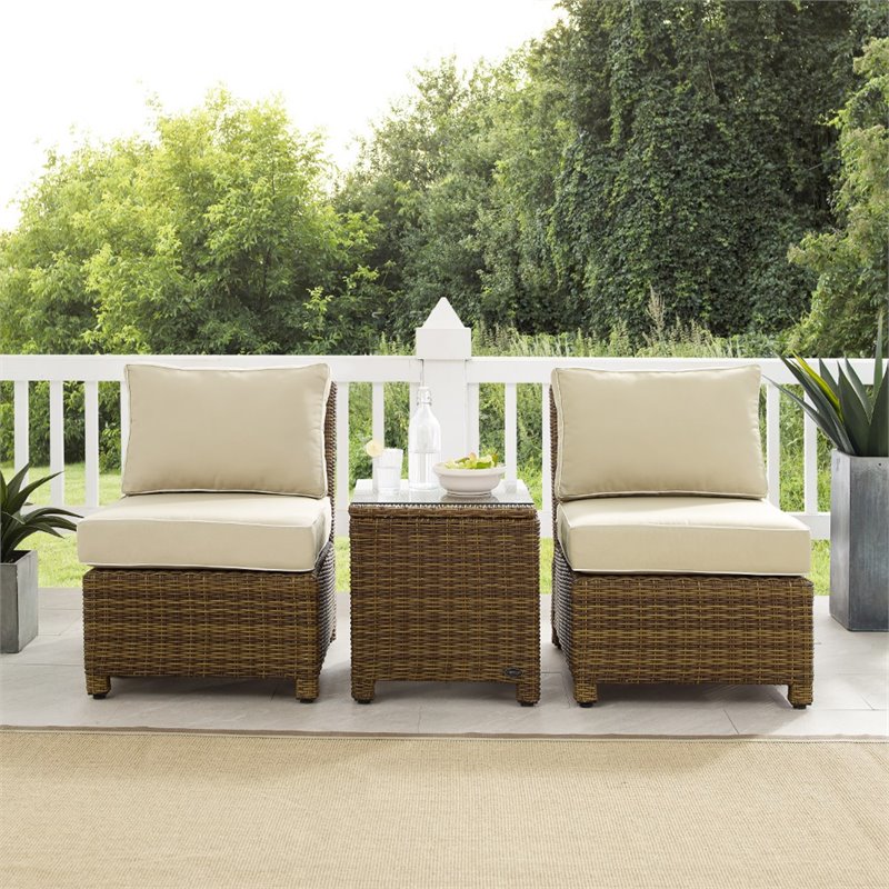 Crosley Furniture Bradenton 3 Pc Wicker / Rattan Outdoor Chair Set in Sand/Brown