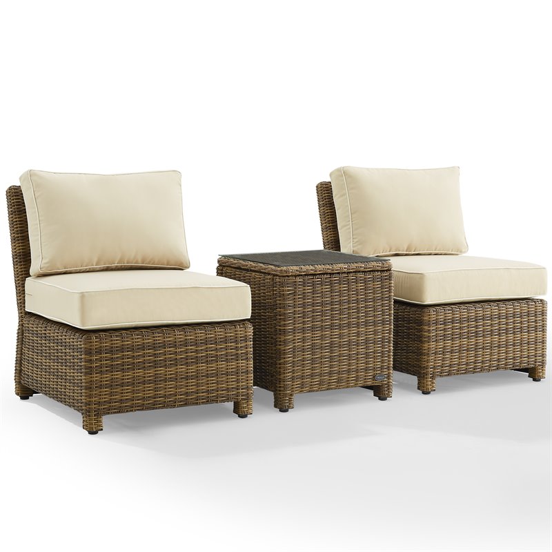 Crosley Furniture Bradenton 3 Pc Wicker / Rattan Outdoor Chair Set in Sand/Brown