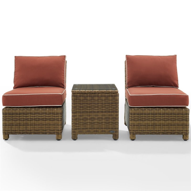 Crosley Furniture Bradenton 3 Pc Wicker / Rattan Outdoor Chair Set in Red/Brown