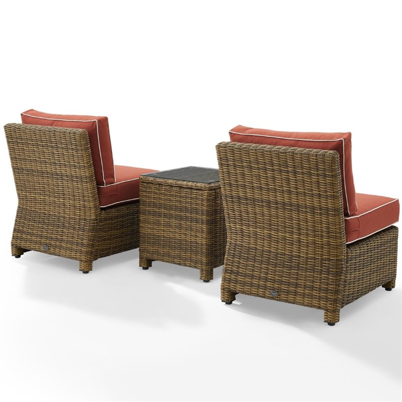 Crosley Furniture Bradenton 3 Pc Wicker / Rattan Outdoor Chair Set in Red/Brown