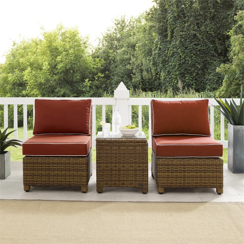 Crosley Furniture Bradenton 3 Pc Wicker / Rattan Outdoor Chair Set in Red/Brown