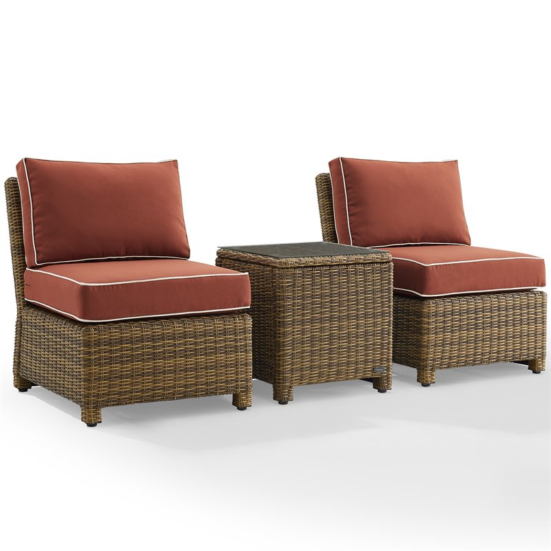 Crosley Furniture Bradenton 3 Pc Wicker / Rattan Outdoor Chair Set in Red/Brown