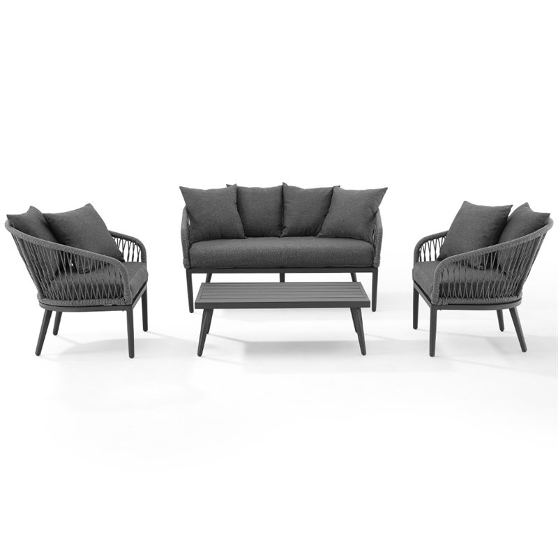 Crosley Furniture Dover 4-Pc Patio Loveseat Set in Heathered Charcoal Gray