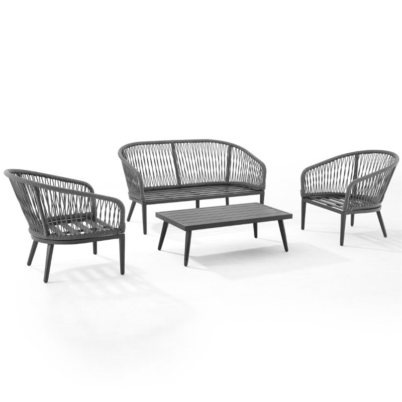Crosley Furniture Dover 4-Pc Patio Loveseat Set in Heathered Charcoal Gray