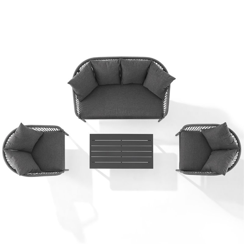 Crosley Furniture Dover 4-Pc Patio Loveseat Set in Heathered Charcoal Gray