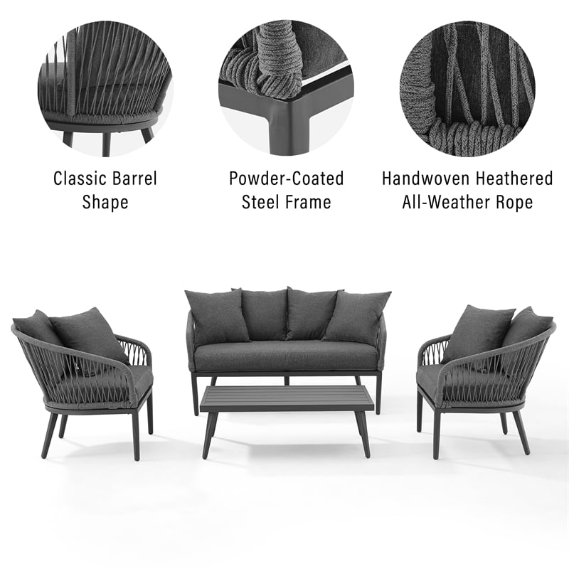 Crosley Furniture Dover 4-Pc Patio Loveseat Set in Heathered Charcoal Gray