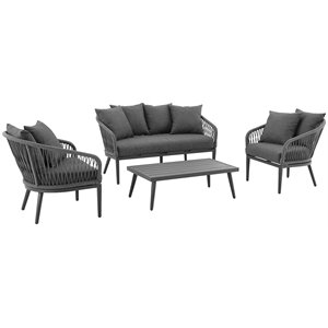 crosley furniture dover 4 piece rattan patio sofa set in charcoal and black