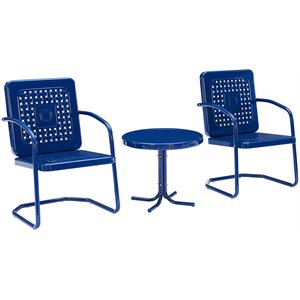 Crosley Furniture Bates 3 Piece Metal Patio Conversation Set in Navy and White