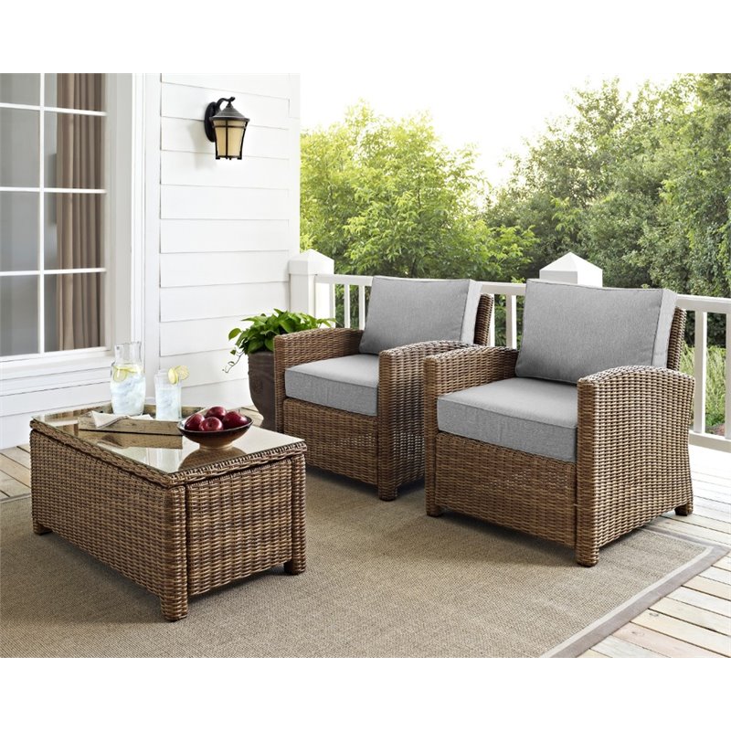 Crosley Furniture Bradenton Wicker / Rattan Patio Armchair in Brown (Set of 2)