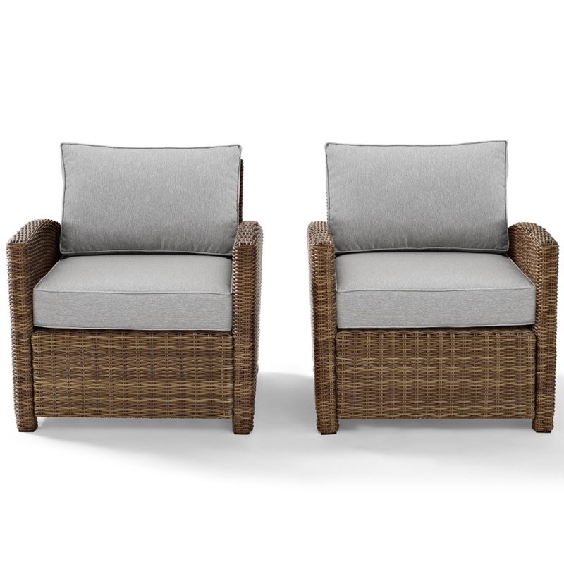 Crosley Furniture Bradenton Wicker / Rattan Patio Armchair in Brown (Set of 2)