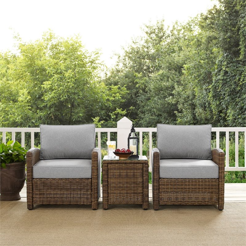 Crosley Furniture Bradenton 3 PC Wicker / Rattan Patio Conversation Set in Brown