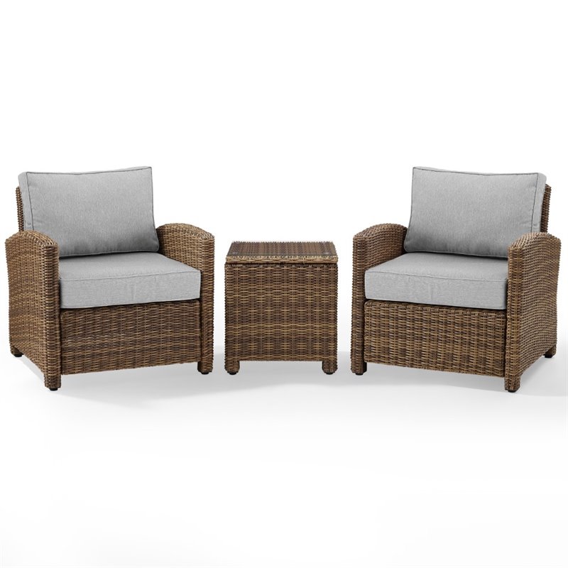Crosley Furniture Bradenton 3 PC Wicker / Rattan Patio Conversation Set in Brown