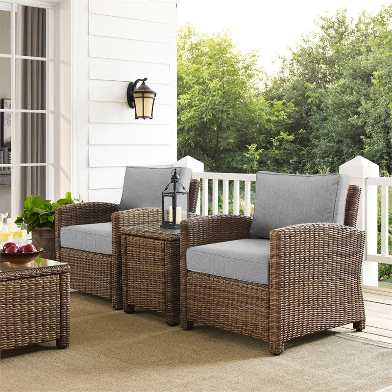 Crosley Furniture Bradenton 3 PC Wicker / Rattan Patio Conversation Set in Brown