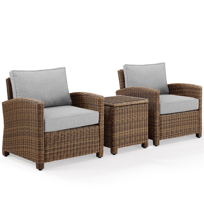 Crosley Furniture Bradenton 3 PC Wicker / Rattan Patio Conversation Set in Brown