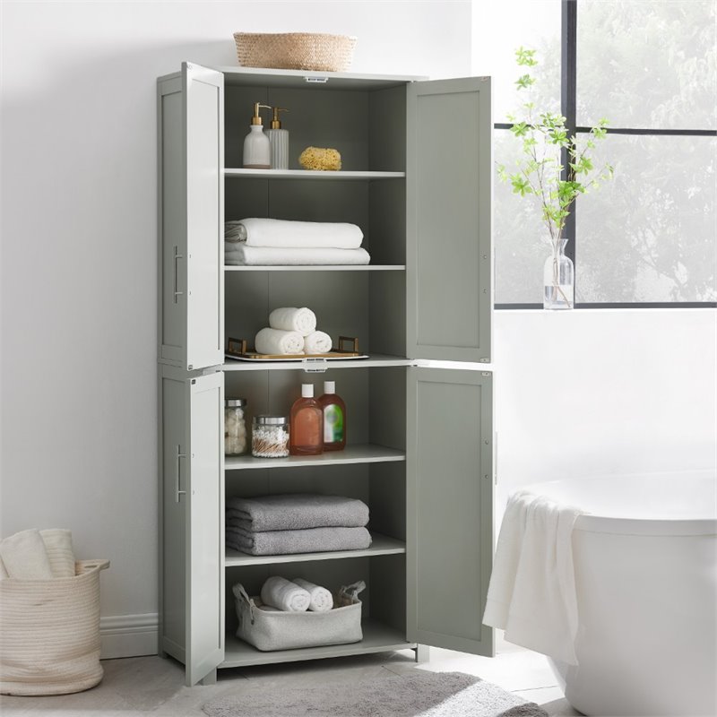 Crosley Furniture Savannah Transitional Tall Wood Shaker Pantry in Gray/Nickel
