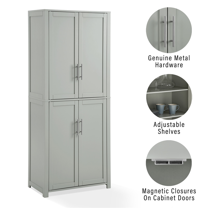 Crosley Furniture Savannah Transitional Tall Wood Shaker Pantry in Gray/Nickel