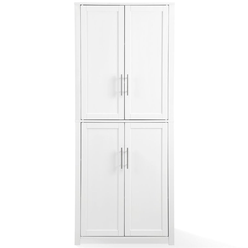 Crosley Furniture Savannah Transitional Tall Wood Shaker Pantry in White/Nickel