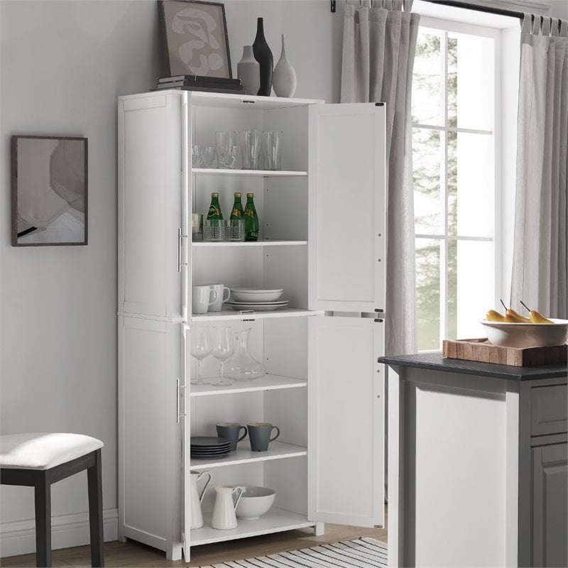 Crosley Furniture Savannah Transitional Tall Wood Shaker Pantry in White/Nickel