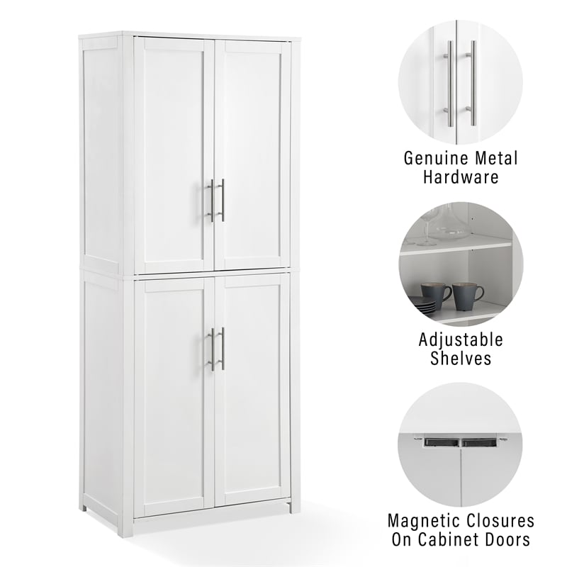 Crosley Furniture Savannah Transitional Tall Wood Shaker Pantry in White/Nickel