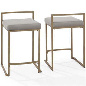 crosley harlowe velvet upholstered bar stool in gray and gold (set of 2)