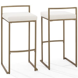 Crosley Furniture Harlowe 30&quot Metal/Velvet Bar Stool in Gold/Cream (Set of 2)