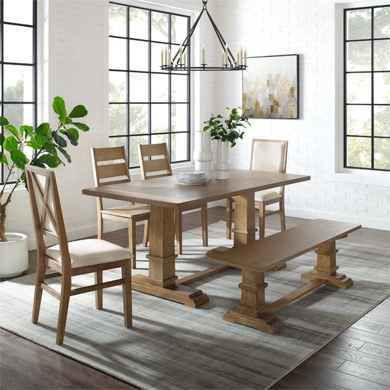 Crosley Furniture Joanna 6 Piece Modern Wood Dining Set in Rustic Brown/Cream