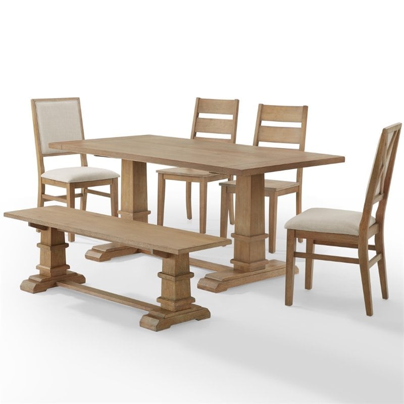 Crosley Furniture Joanna 6 Piece Modern Wood Dining Set in Rustic Brown/Cream
