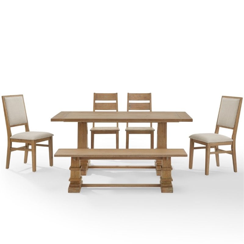 Crosley Furniture Joanna 6 Piece Modern Wood Dining Set in Rustic Brown/Cream