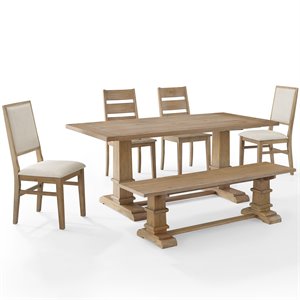 Crosley Furniture Joanna 6 Piece Modern Wood Dining Set in Rustic Brown/Cream