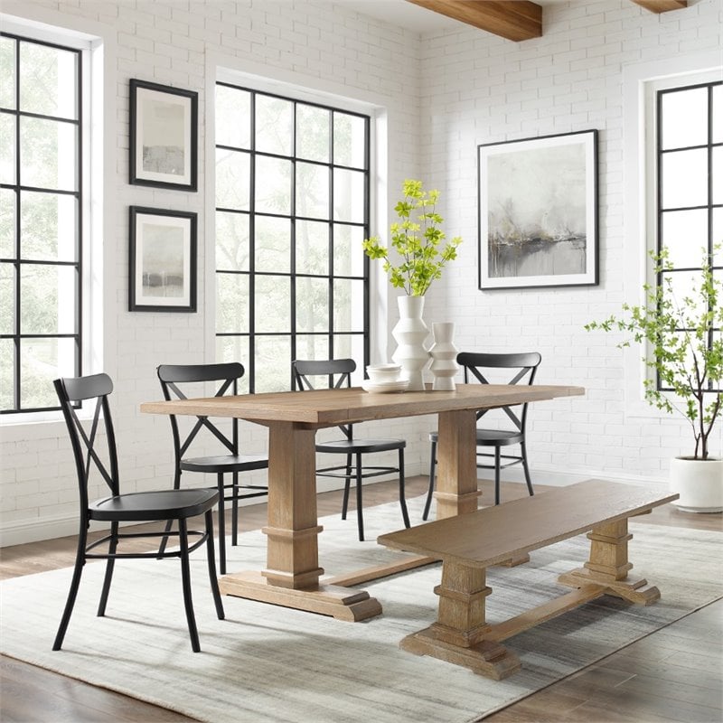 Crosley Furniture Joanna 6 Piece Modern Wood Dining Set in Rustic Brown/Black