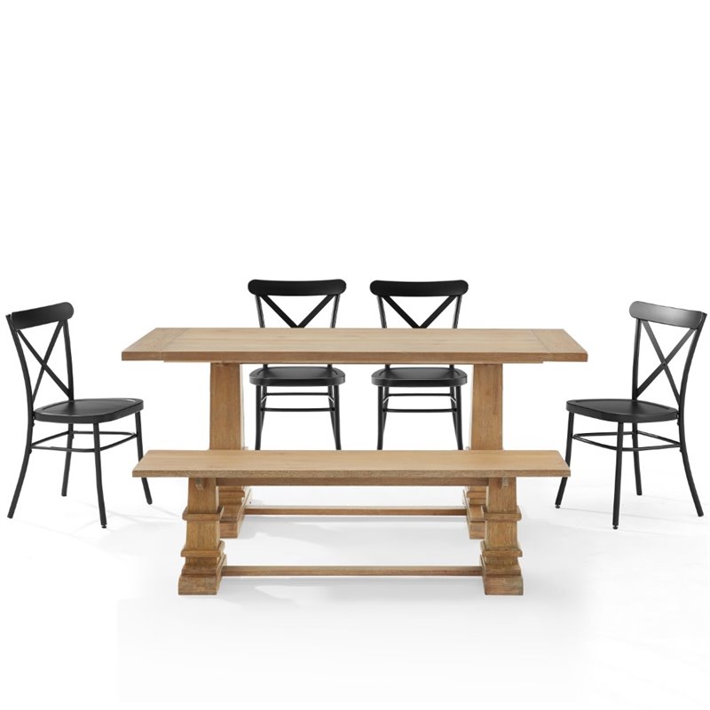Crosley Furniture Joanna 6 Piece Modern Wood Dining Set in Rustic Brown/Black
