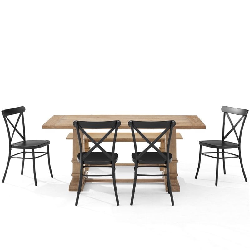Crosley Furniture Joanna 6 Piece Modern Wood Dining Set in Rustic Brown/Black