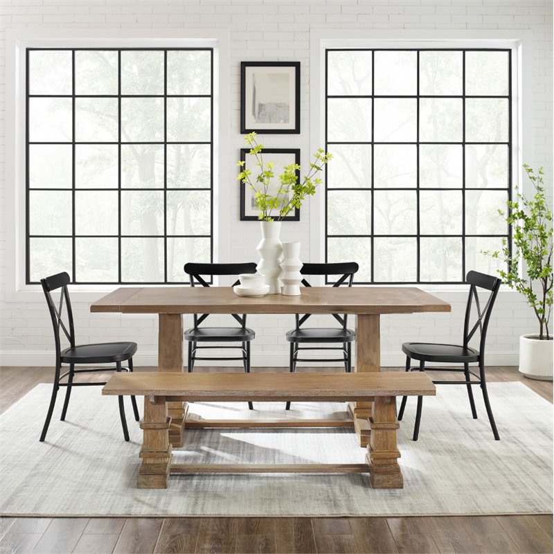 Crosley Furniture Joanna 6 Piece Modern Wood Dining Set in Rustic Brown/Black