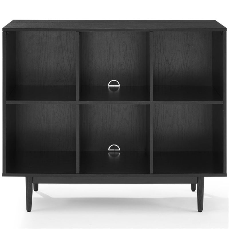 Crosley Furniture Liam 6 Cubby Wooden Record Storage Cube Bookcase in Black