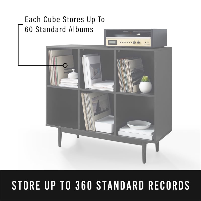 Crosley Furniture Liam 6 Cubby Wooden Record Storage Cube Bookcase in Black