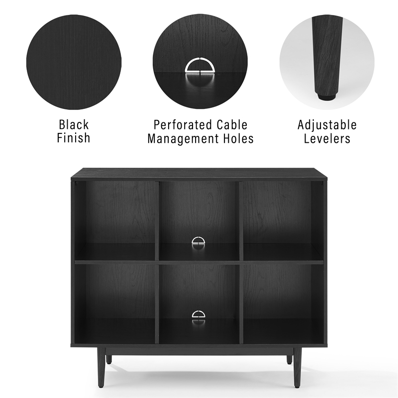 Crosley Furniture Liam 6 Cubby Wooden Record Storage Cube Bookcase in Black