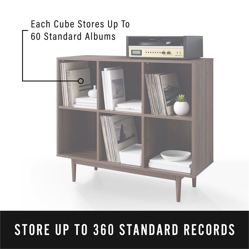 Crosley Furniture Liam 6 Cubby Wooden Record Storage Cube Bookcase in Walnut