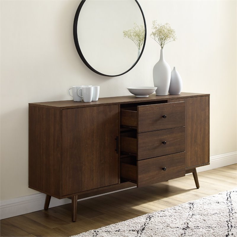 Crosley Furniture Lucas Mid-Century Wood Sideboard Buffet Cabinet in Brown