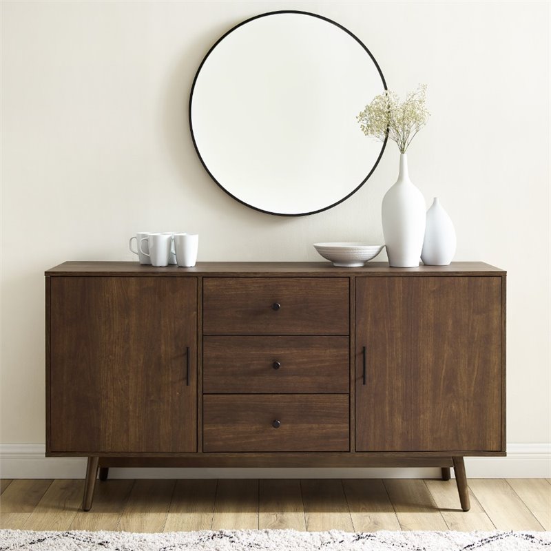 Crosley Furniture Lucas Mid-Century Wood Sideboard Buffet Cabinet in Brown