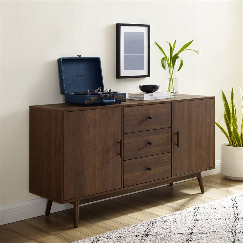 Crosley Furniture Lucas Mid-Century Wood Sideboard Buffet Cabinet in Brown