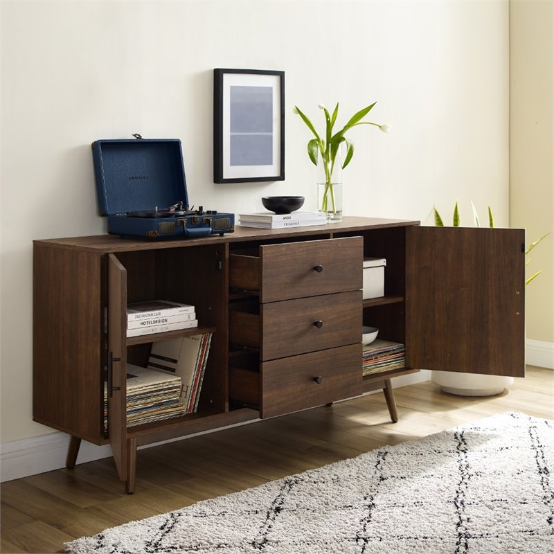 Crosley Furniture Lucas Mid-Century Wood Sideboard Buffet Cabinet in Brown