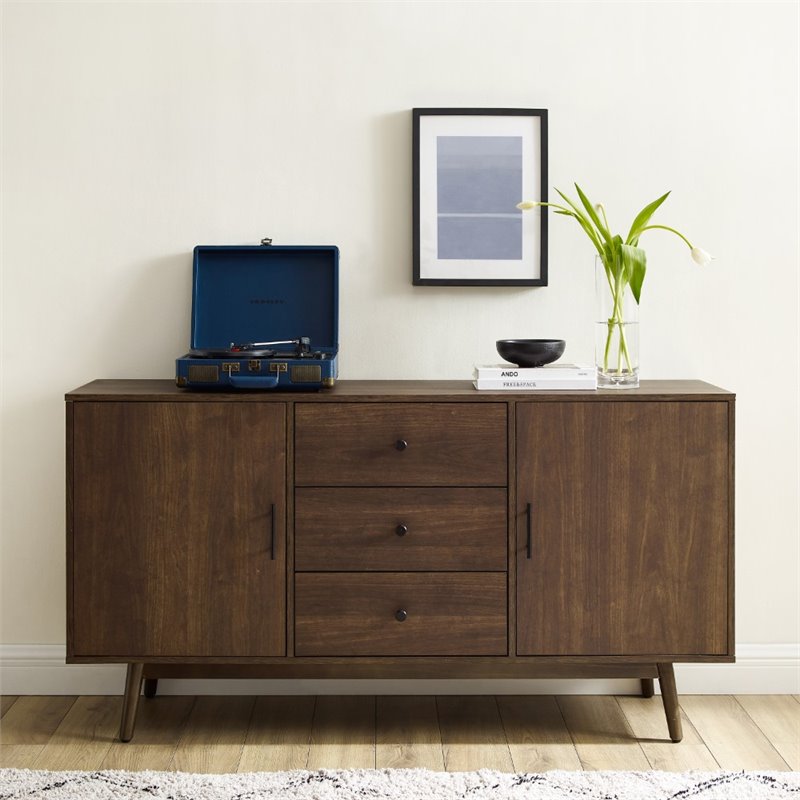 Crosley Furniture Lucas Mid-Century Wood Sideboard Buffet Cabinet in Brown