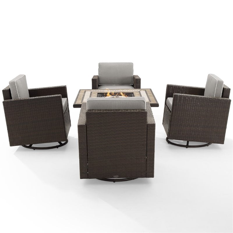 Crosley Furniture Palm Harbor 5PC Wicker / Rattan Conversation Set in Gray/Brown