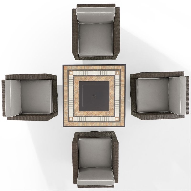 Crosley Furniture Palm Harbor 5PC Wicker / Rattan Conversation Set in Gray/Brown