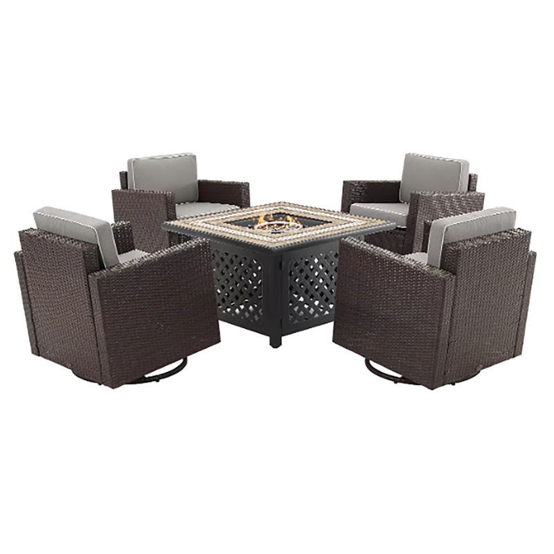 Crosley Furniture Palm Harbor 5PC Wicker / Rattan Conversation Set in Gray/Brown