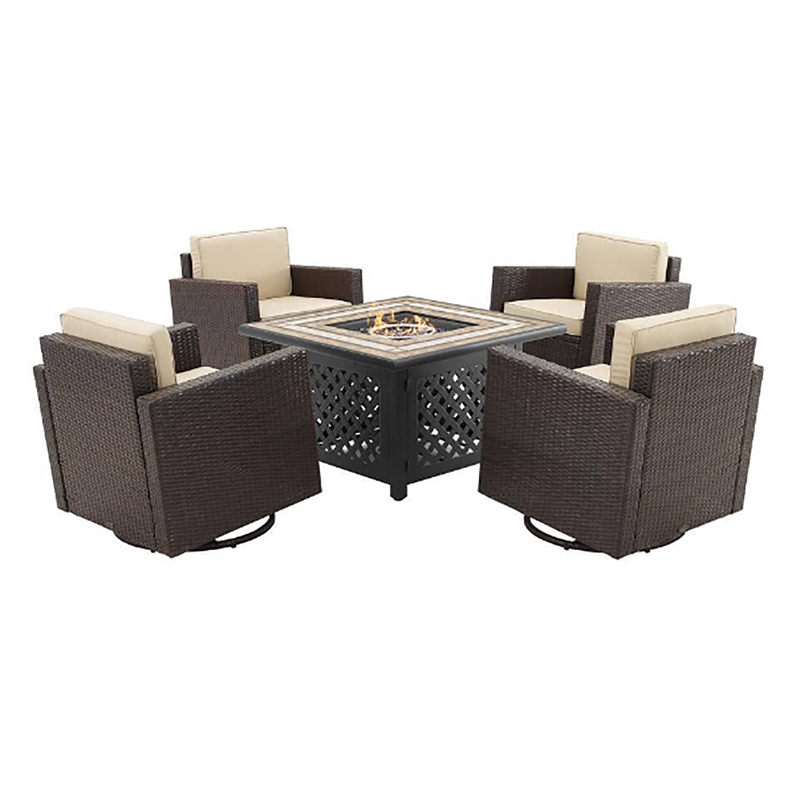 Crosley Furniture Palm Harbor 5PC Wicker / Rattan Conversation Set in Sand/Brown
