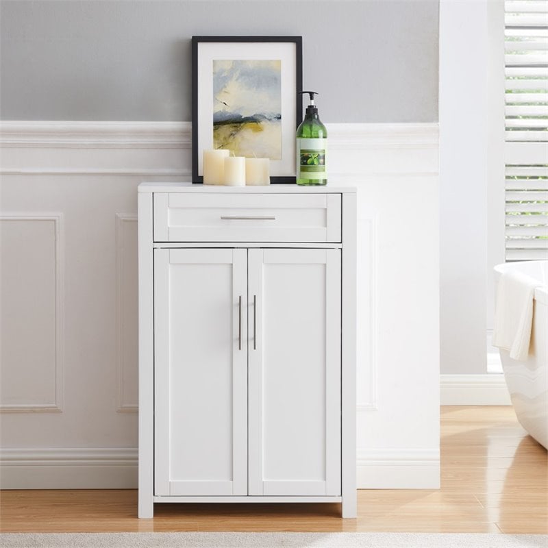 Crosley Furniture Savannah Transitional Wood Storage Cabinet in White/Nickel