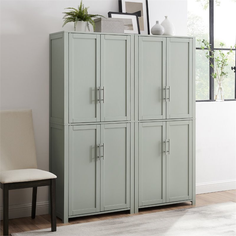 Crosley Furniture Savannah Transitional Tall Wood Pantry in Gray (Set of 2)