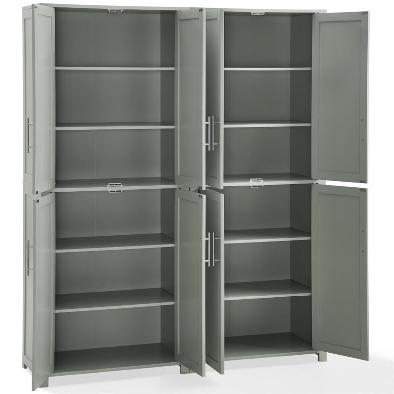 Crosley Furniture Savannah Transitional Tall Wood Pantry in Gray (Set of 2)