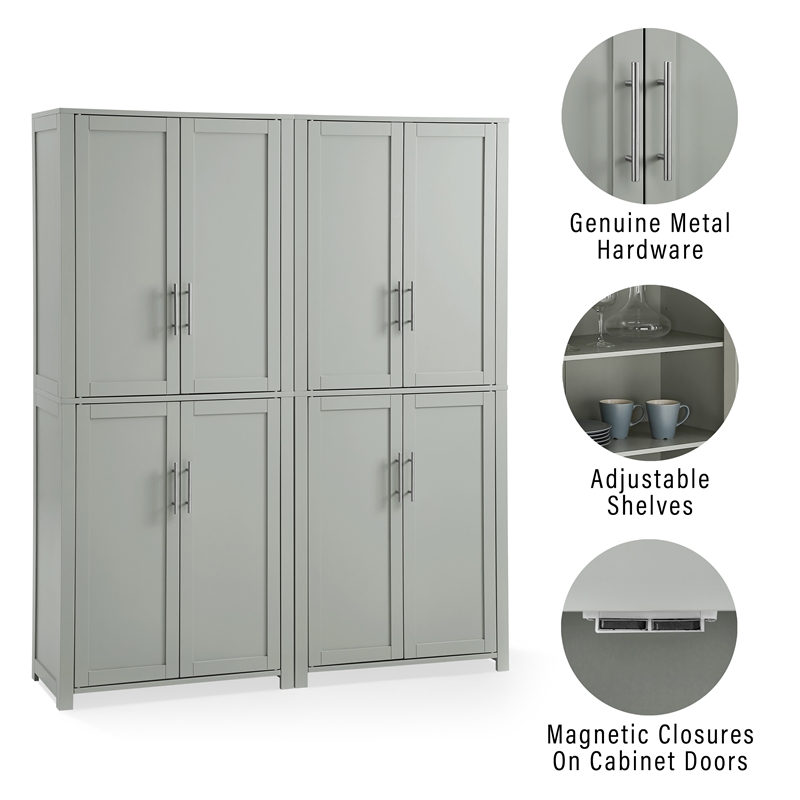 Crosley Furniture Savannah Transitional Tall Wood Pantry in Gray (Set of 2)